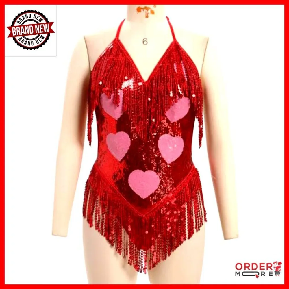 Sleeveless Sequins Tassel Bodysuit Leotard Rave Festival Clubwear